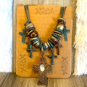 Patina Antiqued Western Charm Cross Necklace